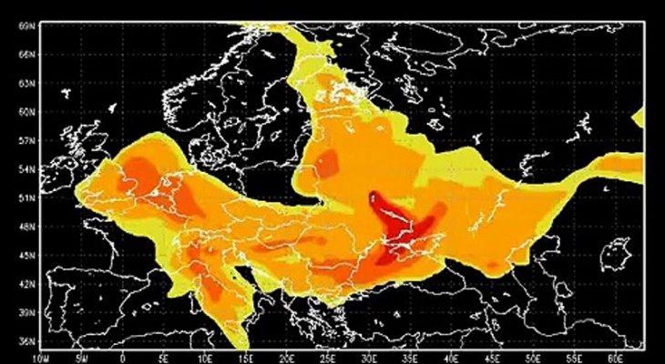 Csernobilból atomfelhő terjedése 1986-ban Atomfelhő Csernobilból 1986-ban
